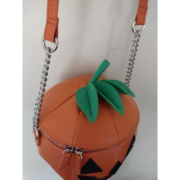 Pumpkin Crossbody Bag Orange Jackolantern Halloween Party Purse Chain Strap - Picture 3 of 6